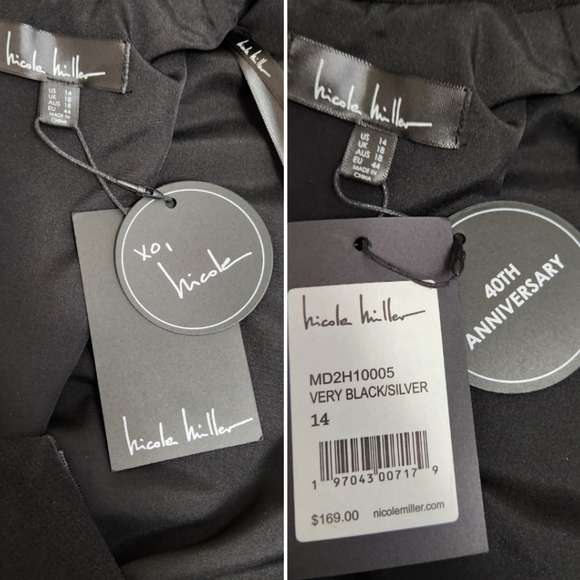 🆕️⬇️Nicole Miller Black Stretch Crepe Camille Dress With Sequin Puff Sleeves - Picture 13 of 15